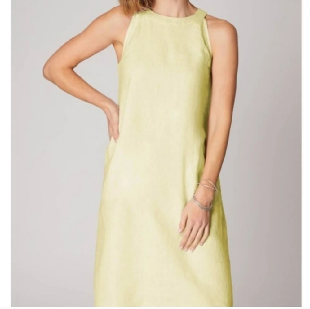 J Jill Love Linen butter-yellow linen midi dress with pockets size large - Picture 1 of 14